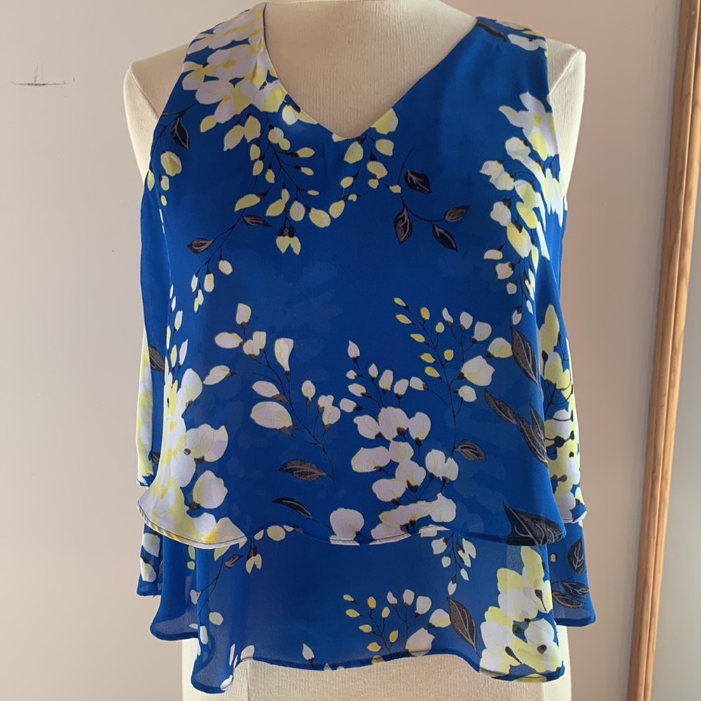 Blue Floral Double Layered Top Sleeveless Top - Liz Claiborne